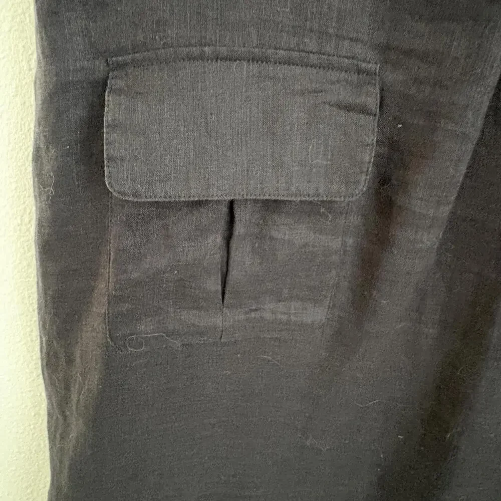 Cremieux | Women’s 100% Linen Short Sleeve Black Midi Dress Gold Grommets Size L - Picture 4 of 9